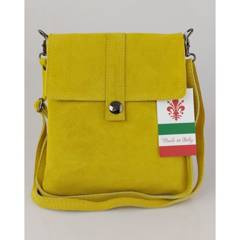 Zamszowa listonoszka Vera Pelle ,pojemna przewieszka format A5 Żółta LK44GIA