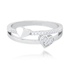 MINET Pierścień srebrny LOVE z serduszkami i cyrkoniami wielkość 14