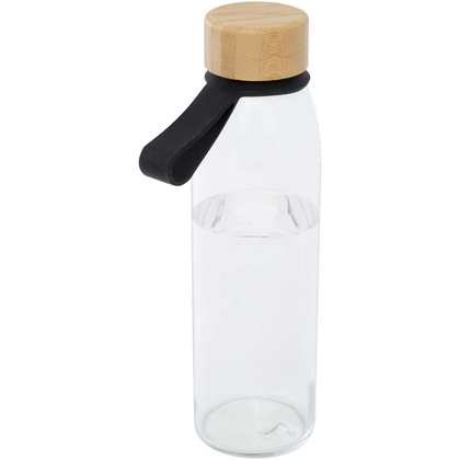 Szklana butelka na wodę Porto o pojemności 500 ml, z silikonowym uchwytem i z bambusową zakrętką