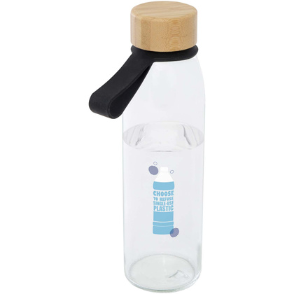 Szklana butelka na wodę Porto o pojemności 500 ml, z silikonowym uchwytem i z bambusową zakrętką
