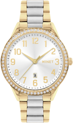 MINET Srebrno-złoty damski zegarek Avenue z cyframi