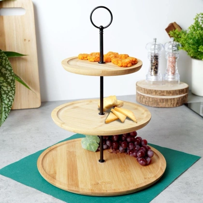 Patera drewniana 3-poziomowa naturalna 35 cm