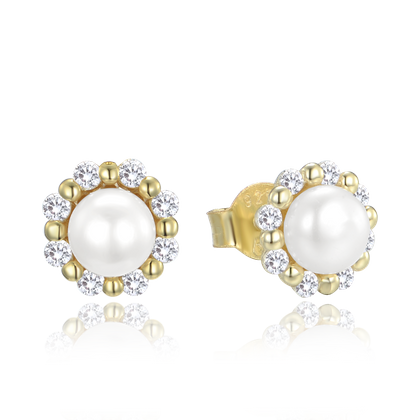 MINET Pozłacane srebrne kolczyki z naturalnymi perłami i cyrkoniami