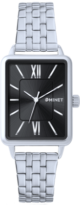 MINET Czarny damski zegarek SIENA ze srebrna stalową bransoletką