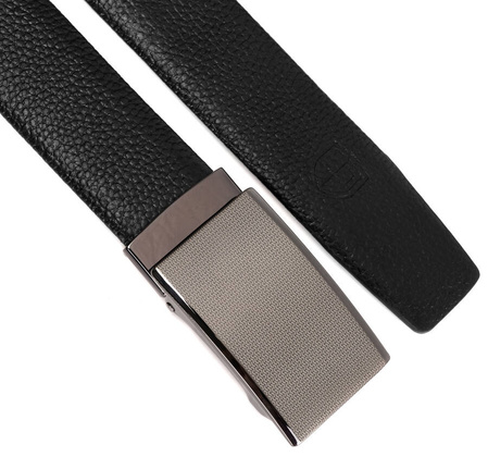Elegancki skorzany pasek z metalowa klamra automatyczna