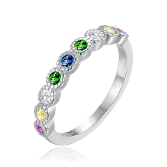 MINET Pierścien srebrny z wielokolorowymi cyrkoniami wielkość 10