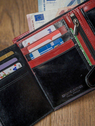 Portfel męski skórzany RFID Rovicky Czarno czerwony