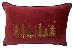 Poduszka welurowa prostokątna burgundowa ze złotymi choinkami