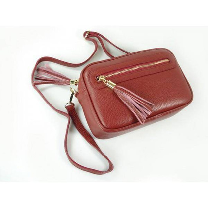 Frędzelki duża skórzana listonoszka Vera Pelle Bordowa  VP99R2