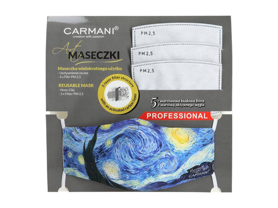Maseczka ochronna z filtrem - V. van Gogh, Gwiaździsta Noc (CARMANI)