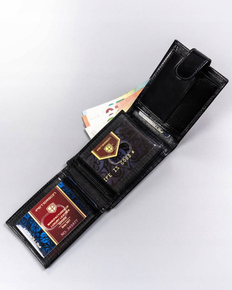 Maly skorzany portfel meski na zatrzask