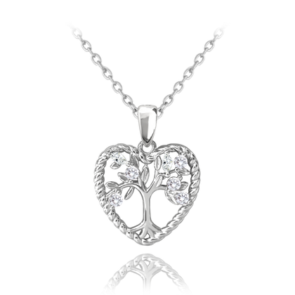 MINET Srebrny naszyjnik DRZEWO ŻYCIA W SERCU z białymi cyrkoniami