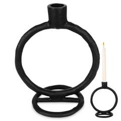 Świecznik na długą świeczkę aluminiowy czarny 19 cm