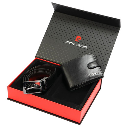 PIERRE CARDIN Zestaw prezentowy Męski Portfel + Pasek ZG-EX-10 130 Czarny