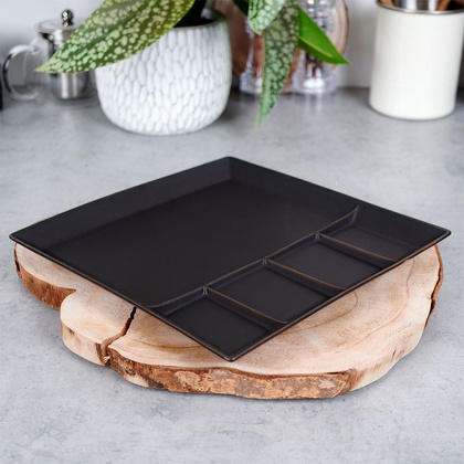 Talerz obiadowy dzielony na przekąski porcelanowy czarny 25x25 cm