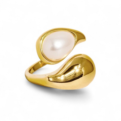 Pierścionek stal chirurgiczna platerowana złotem regulowany, PERŁA KROPLA PST946