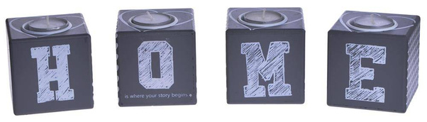 Kpl.4 drewnianych świeczników "home" szarych