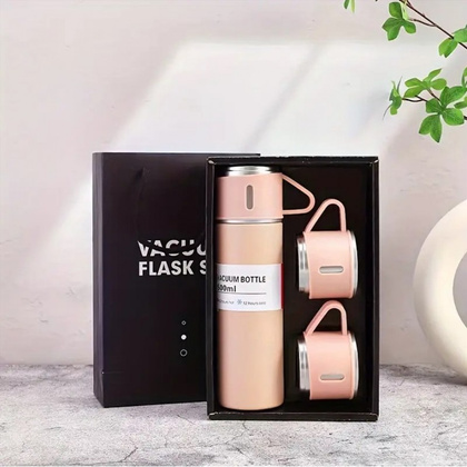 ZESTAW TERMOS Z 3 KUBKAMI zapakowany na prezent, 500Ml różowy BD24R