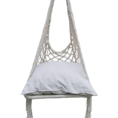 HAMAK AŻUROWY FOTEL WISZĄCY 60x60x120CM Z PODUSZKĄ ECRU