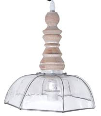 Lampa drewniano metalowa szklany klosz falbanka