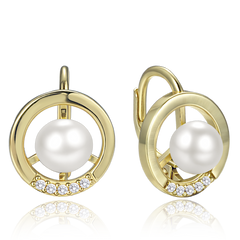 MINET Eleganckie pozłacane srebrne kolczyki kółka z perłą i cyrkoniami