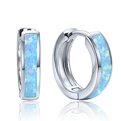 MINET Eleganckie srebrne kolczyki z niebieskim opalem