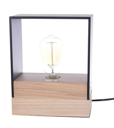 Lampa nowoczesna drewno czarna z żarówką