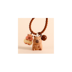 Brelok do kluczy Kapibara 4x 2,5 cm z ptaszkiem, przywieszką i dzwoneczkiem BRL338