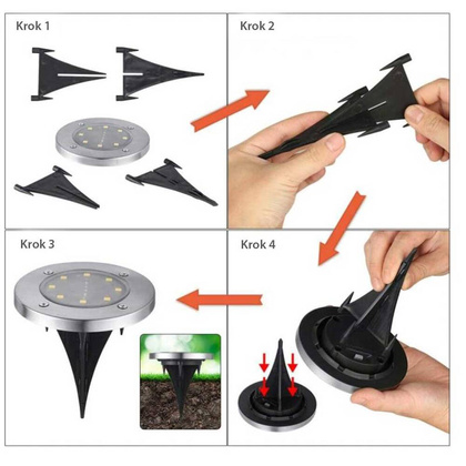 lampa solarna 8 LED SMD do wbicia w podłoże kpl. 4 szt.