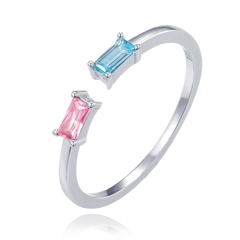 MINET Pierścien srebrny elegancki z różową i niebieską cyrkonią wielkość 18