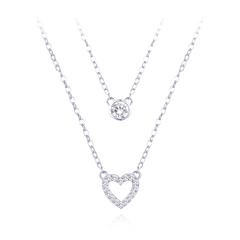 MINET Podwójny naszyjnik srebrny z sercem i białymi cyrkoniami