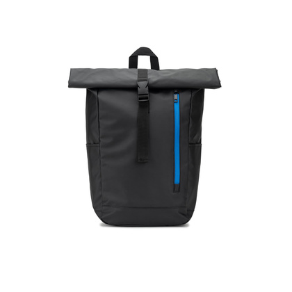 OSASCO BPACK. Plecak typu roll top z zamkiem błyskawicznym, który umożliwia zwinięcie górnej części w celu dopasowania do objętości plecaka, wykonany z poliestru 600D z recyklingu
