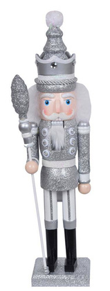 Dziadek do orzechów drewniany srebrny z brokatem