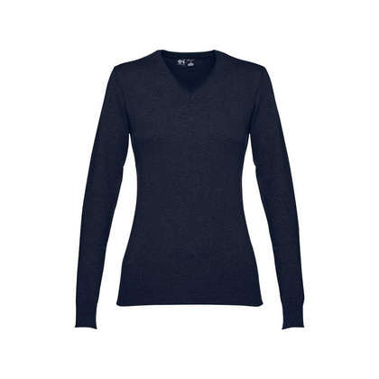 THC MILAN WOMEN. Damski sweter z dekoltem V-neck z bawełny i poliamidu