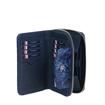 Damski portfel skórzany Canaletto – granatowy lakierowany z RFID | Elegancja i bezpieczeństwo PD1445s286 RFID