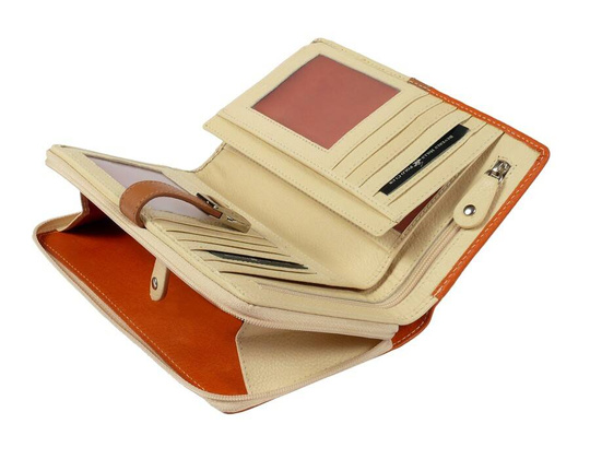 BH-351 ILLINOIS Portfel damski skórzany Pomarańczowo Beżowy