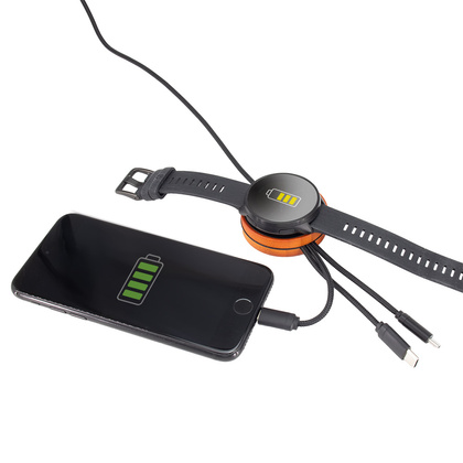 Kabel z ładowarką indukcyjną 4w1 z podświetlanym logo w drewnianej obudowie - i5w