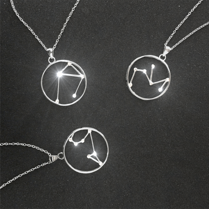 MINET Srebrny naszyjnik Stars Zodiac LEW Czech Crystal