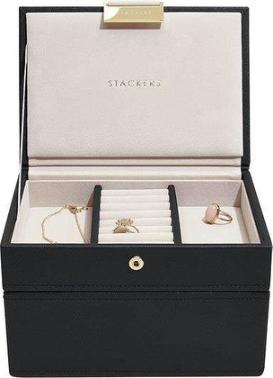Szkatułka na biżuterię Stackers podwójna mini czarna velvet