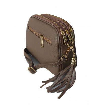 Listonoszka trzy komory frędzelek, złote okucia Vera Pelle Beżowa VP3KZT