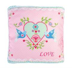 Poduszka różowa z ptaszkami