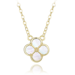 MINET Pozłacany srebrny naszyjnik koniczyna z białą masą perłową