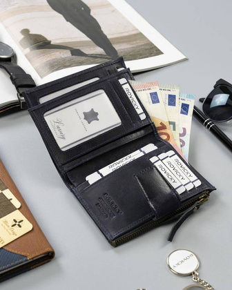 Skórzany portfel w stylu retro Rovicky Granatowy