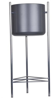 Kwietnik metalowy szary na srebrnym stelażu wysoki