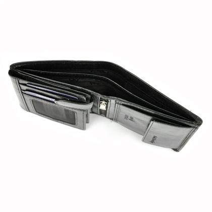 Funkcjonalny, pionowy portfel męski bez zapięcia ze skóry naturalnej