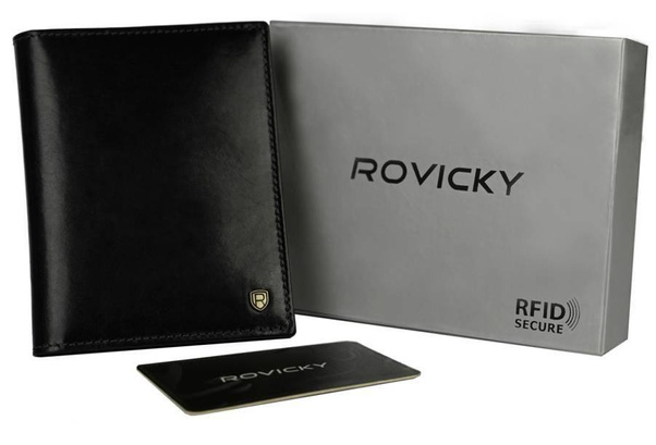 Cienki, elegancki portfel męski ze skóry naturalnej, RFID — Rovicky