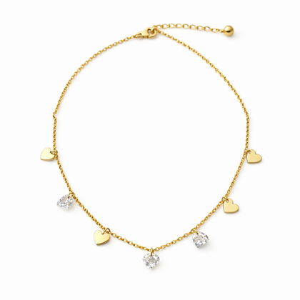 Naszyjnik stal szlachetna pozłacana 14k złotem, celebrytka SERCA cyrkonie NST2237