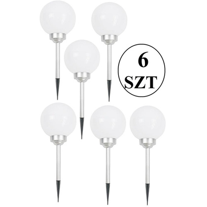 Zestaw 6 Ogrodowych Lampa Solarnych Kula Mleczna śr. 20cm 4 LED