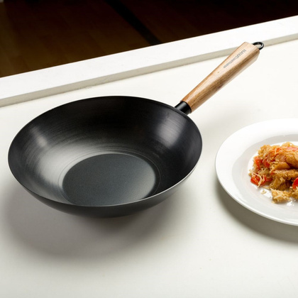 Patelnia wok kantoński stalowy chiński głęboki 30 cm