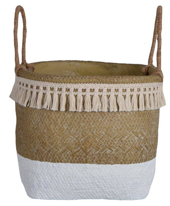 Doniczka ceramiczna boho beżowo-biała duża